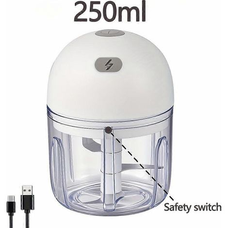 Mini robot culinaire électrique 250 ml, hachoir à ail portable rechargeable USB pour oignons, gingembre, piments et légumes, 250 g (1/5)