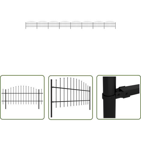 The Living Store Gartenzaun mit Speerspitzen Stahl (0,75 - 1) x 13,6 m Schwarz - Gartenzaun - Stahlezaunt - Metallzaun - Zaun Schwarz - Sicherheitszaun (1/5)