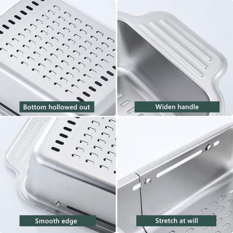 Panier à passoire rétractable en acier inoxydable pour évier de cuisine - Lavez les légumes et les fruits, égouttez les pâtes et sé (1/5)