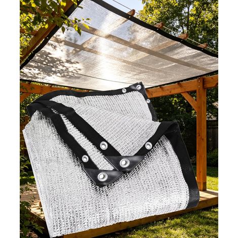 Toile d'ombrage 70 % aluminium avec œillets, 3,05 x 3,66 m, tissu réfléchissant en maille pour extérieur, protection contre la chaleur pour jardin, animaux domestiques, voiture, toit, terrasse (1/5)