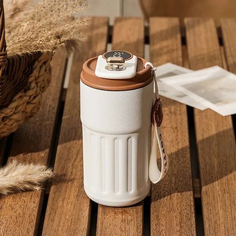 Mug isotherme en acier inoxydable (blanc), design raffiné, accessoire de boisson intelligent (1/5)