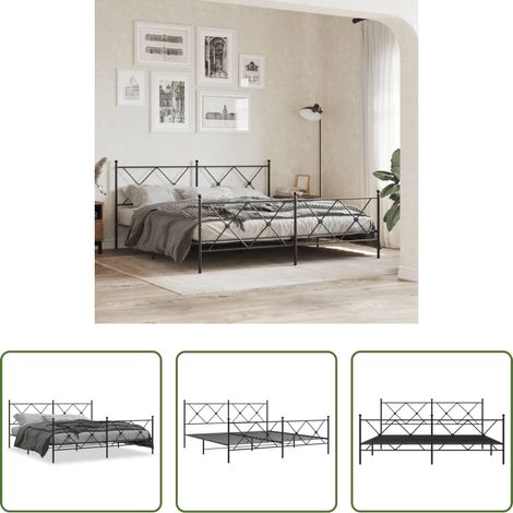 vidaXL Lit métallique - Cadre de lit métal sans matelas avec pied de lit noir 183x213cm (1/5)