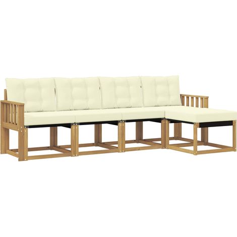 Set di divani da esterno con cuscino 5 pz  Salotto da Giardino Bianco e Crema (1/5)