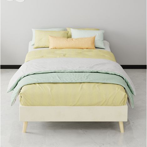 lit simple 90x200 cadre de lit tissu beige OKMYHOME (1/5)