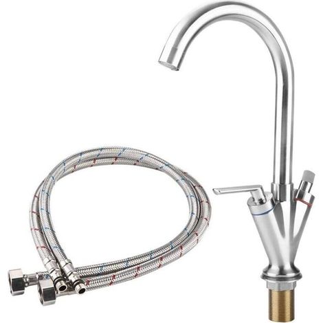 Robinet de Filtre à Eau de Cuisine, nickelé brossé Robinet d\'évier de Cuisine Robinet d\'eau Chaude Froide(EU Standard G3/8") (1/4)