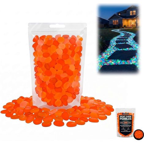 Gravier d'aquarium pierres de jardin phosphorescentes orange galets lumineux nocturnes décoration paysagère extérieure 200 pièces (1/5)