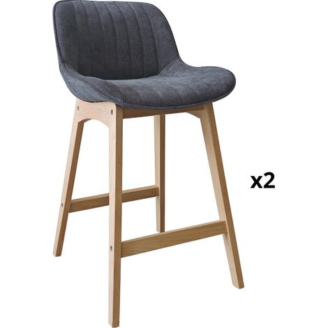Lot de chaises NORDEN de bar en chêne et tissu velours côtelé H65cm
