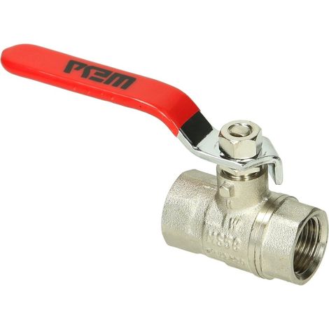 Robinet laiton 1 1/4 FF/FF nickelé avec levier en tôle d’acier rouge