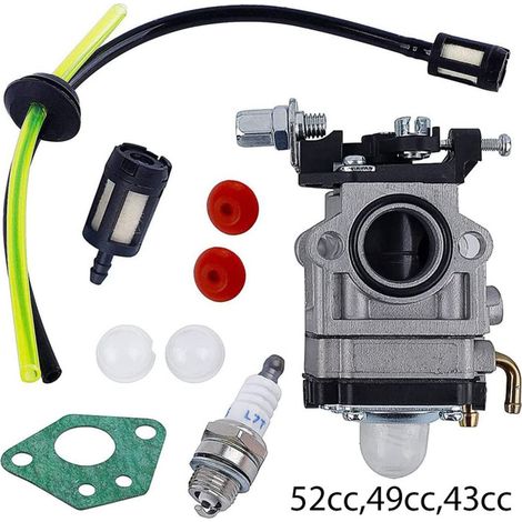 Carburateur Débroussailleuse, avec Joint Tuyau, Bougie et Filtre à Essence, pour 52cc 49cc 43cc Carbu Kit