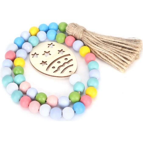 Guirnalda de Pascua de cuentas de madera de colores - Decoración de pared para el hogar - 85 cm (1/4)