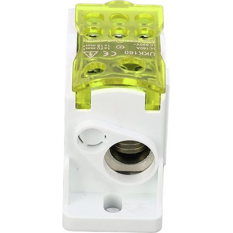 Boîte de distribution de borne, boîte de jonction d'alimentation 160A 690V avec borne railière DIN, ports de sortie de fil pour armoires de distribution et applications à haute tension, jaune (1/4)