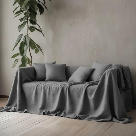 Housse de canapé couvre-lit toile épaisse robuste coton Panama 160 x 260 – 260 x 280 – 360 x 280 cm Tailles Maxi Drap Couvre-tout Coton (gris foncé, 360 x 280) (1/5)