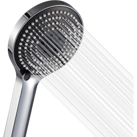 Pommeau de douche à main 6 jets, grand format, puissant, amplificateur de pression, chromé (1/5)