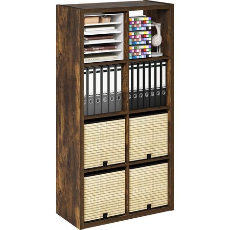 Bibliothèque, Étagère À 8 Cubes avec Structure Épaisse, Réversible Horizontalement Et Verticalement, Dos Ouvert, Idéale pour Le Salon, La Chambre Ou Le Bureau, Couleur Pin Ambré. (1/5)