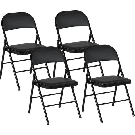 CHICFURN Set di 4 sedie da ufficio pieghevoli 45x46x78 cm in metallo nero, senza montaggio (1/5)