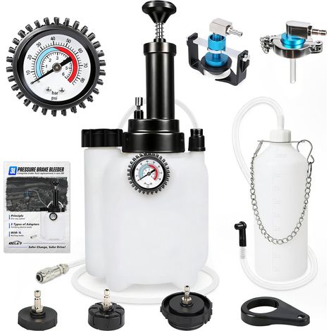 3L+1L Kit de Purge de Freins Manuel avec Manomètre, Purgeur de Liquide de Frein Automobile avec Universel, 53/55/58/77 mm Maître-Cylindre Adaptateurs (1/5)