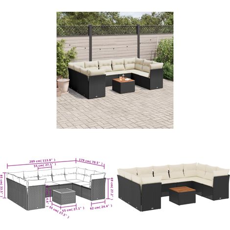 10-tlg. Garten-Sofagarnitur mit Kissen Schwarz Poly Rattan - Gartensortiment - Outdoor Möbel - Gartenlounge - Lounge Set - Rattan Gartenmöbel - Home & Living (1/3)