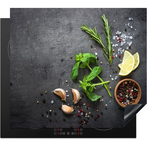 PROTECTION PLAQUE INDUCTION Citron vert - Herbes - Épices - Vert - Gris - Béton Plaque de Deco Cuisine 60x52 cm (1/5)