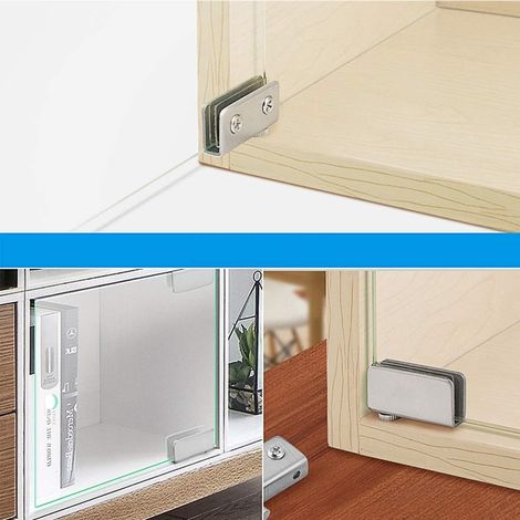 Ensemble de charnières pour porte en verre sans perçage - Pince de charnière en 4 pièces pour porte de cabine de douche et de placard (1/5)