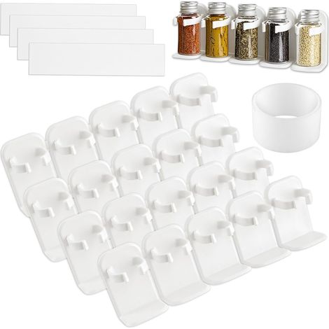 Peut contenir 20 épices - Support à épices autocollant - Petite étagère à épices pour camping-car - Étagère à épices adhésive sans perçage - Pour porte murale - Blanc (1/5)