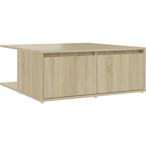 Mesa de centro con compartimentos de almacenamiento diseño moderno y contemporáneo 80 x 80 x 31 cm madera de ingeniería color roble DEC039004