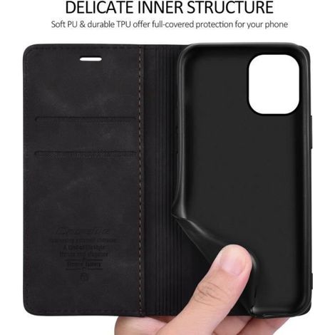 Etui iPhone 11 Pro Cuir Polyuréthane Et Polyuréthane Thermoplastique Avec Emplacements Cartes Et Poche Argent Support Horizontal (1/4)