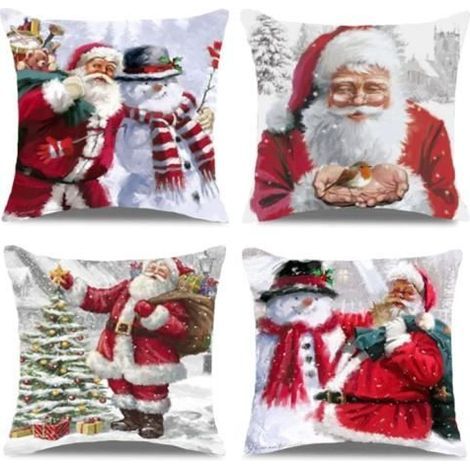 Christmas Vintage Cushion Cover - 18x18 Inches - Cotton Linen - Home Decor