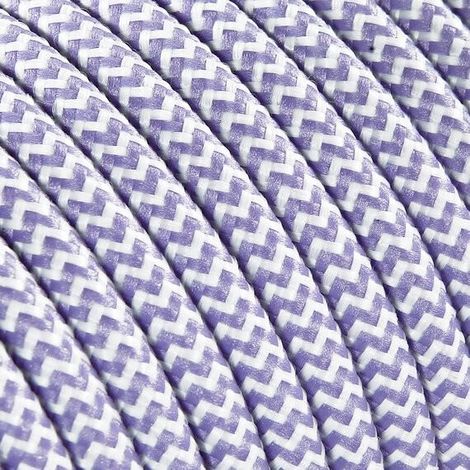 Fil Électrique Tissu Zébré Blanc et Violet 2x0,75mm² - Câble Électrique Textile de Qualité