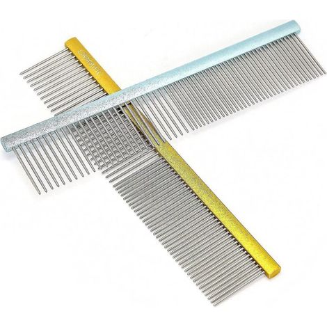 Peigne professionnel pour chiens à poils longs, idéal pour démêler les nœuds et les bourres. Peigne pour lévriers à dents métalliques longues et larges. (1/3)