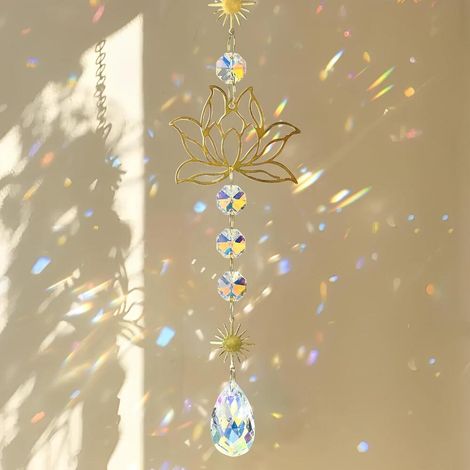 Attrape-soleil fleur de lotus dote de prisme en cristal - Décoration en laiton Attrape-soleil en for (1/5)