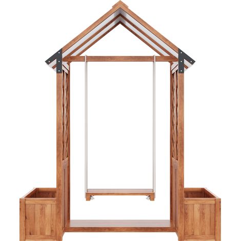 ELVMI Fioriera con Grigliato e Altalena da Giardino con Tetto Parasole, in Legno Massello, Marrone, 163 × 142 × 70 cm (1/4)