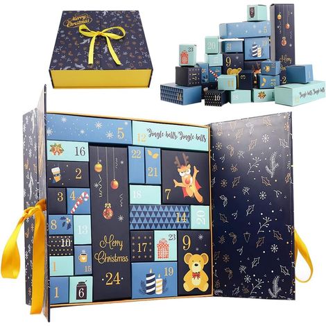 Calendario dell'Avvento, Scatola Regalo di Natale, Scatole da Riempire per 24 Giorni per Regali Calendario dell'Avvento Decorazioni Natalizie (Blu) (1/5)