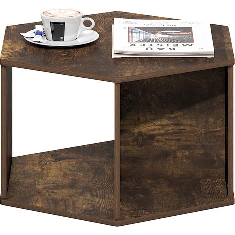 Table Basse, Table Basse hexagonale Moderne avec étagère Ouverte, Table d'appoint Verticale ou Horizontale, pour Salon, Chambre, Bureau, pin ambré (1/5)