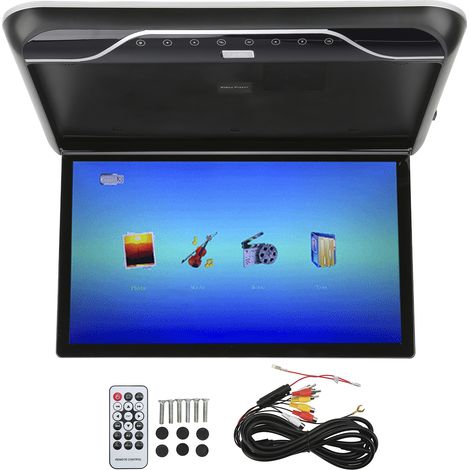 Écran LCD 19 pouces rétroviseur toit voiture rabattable 1080P 16 couleurs lumière ambiance contrôle tactile USB Noir (1/5)