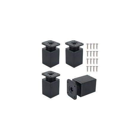 4 PCS Pieds de Meubles réglables Pieds de Meubles carrés de 60 mm Pieds de Meubles en métal avec vis Cadre d'armoire Pieds réglables de lit (Noir) (1/5)
