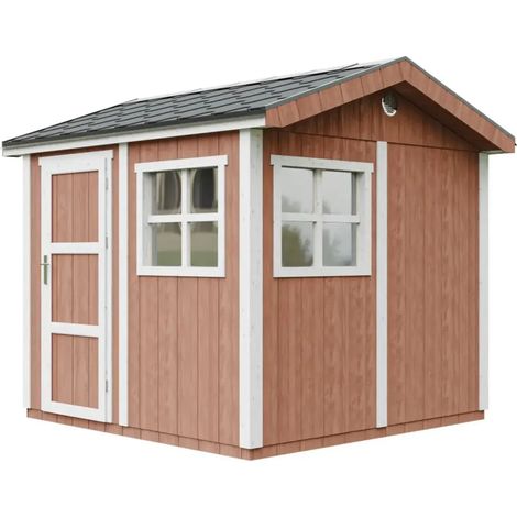 Casetta da giardino di qualità premium 5,9 m² - H252x250x294 cm - Costruzione in pannelli LP Smartside - Con pavimento e Tegole Bituminose - Timbela M913-REDWOOD RED (1/5)