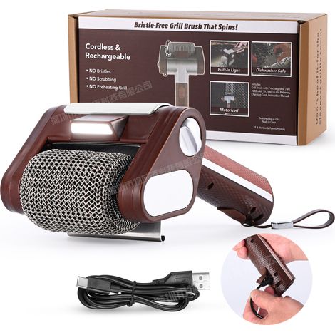Filiyano-Brosse rotative pour barbecue en acier inoxydable 2026 avec lumière LED – Nettoyeur de grilles de barbecue électrique avec plus de 750 tr/min (1/5)