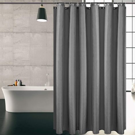 Rideau de Douche Anti Moisissure, Rideau de Bain Gris Foncé Polyester Impermeable Rideau de Douche Tissu Rideaux de Douche Lavable pour Salle de Bains ou Baignoire avec Crochets 120x180cm (Gris Foncé) (1/5)