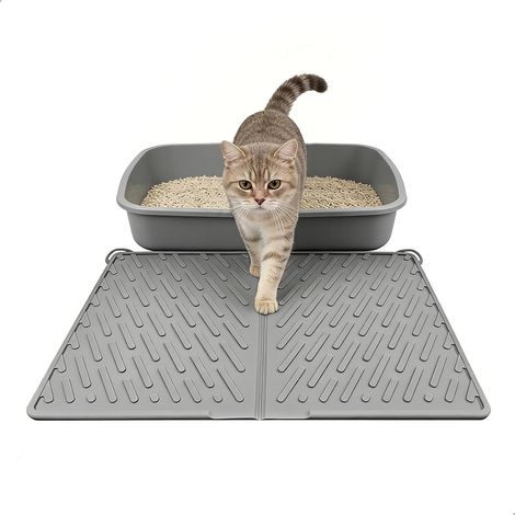 Cat Litter Mat, Foldable Cat Litter Mat, Designed to Intercept Cat Litter Dispersed by Cats' Paws, 61 x 43 cm, Silicone, Grey (1/5)