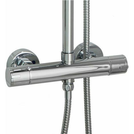 Round thermostatic mixer with double outlet for shower column - chrome (1/5)