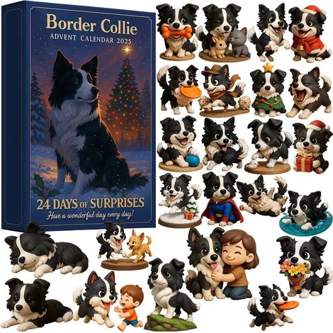 Calendrier De Lavent 2025 - 24 Ornements Accrochables Chien Border Collie - Décorations Pour Arbre De Noël - Compte À Rebours De 24 Jours - Lot De 1 (1/3)