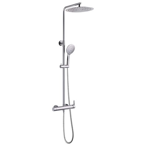 Colonne de douche mécanique HAWERA chromé – Tête extraplate Ø300 mm – Douchette 3 jets – Bras télescopique inox – Débit limité 9 L/min (1/3)