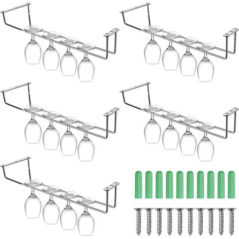 Lot de 5 supports à verres à vin en acier inoxydable, 35,6 cm à suspendre pour bar, armoire de cuisine (1/5)