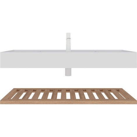 Mobile bagno sospeso con lavabo integrato in resina 120 cm bianco e legno naturale MODENUIT (1/5)