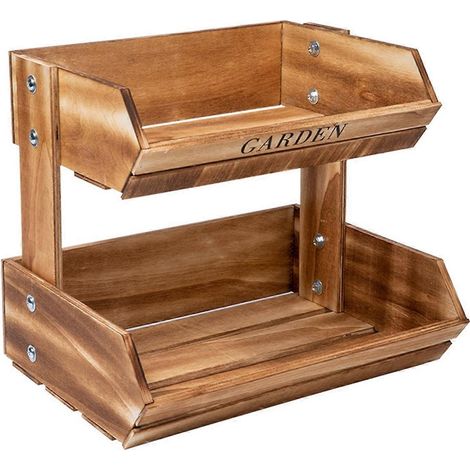 Panier à Fruits en Bois 2 Étagères, Rangement de Cuisine Polyvalent - Marron (1/5)