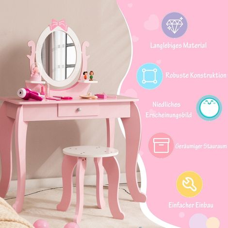 2 in 1 kinder schminktisch set aus holz mit hocker fur kinder von 3 7 jahren rosa wei