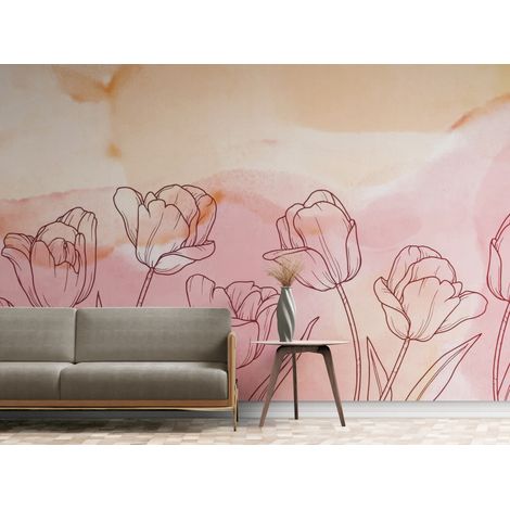 Papier Peint Floral - Tulipes Douces et Pastel - 150 x 250 cm (1/2)