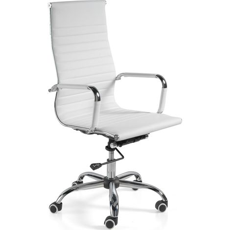 Chaise de bureau en simili-cuir blanc, avec soutien haut, modèle EXECUTIVE (1/4)