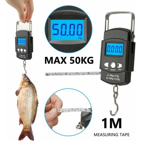 Tragbare Taschenwaage mit digitaler LCD-Anzeige, 50 kg (110 lb) Tragkraft und inklusive Maßband. (1/4)