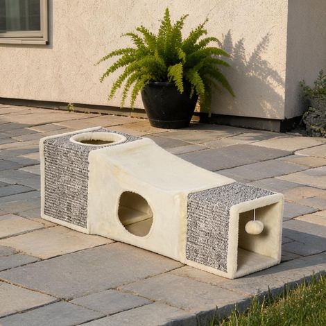 Tunnel de jeu pour chat en sisal 98 cm avec ballon et niches (1/5)